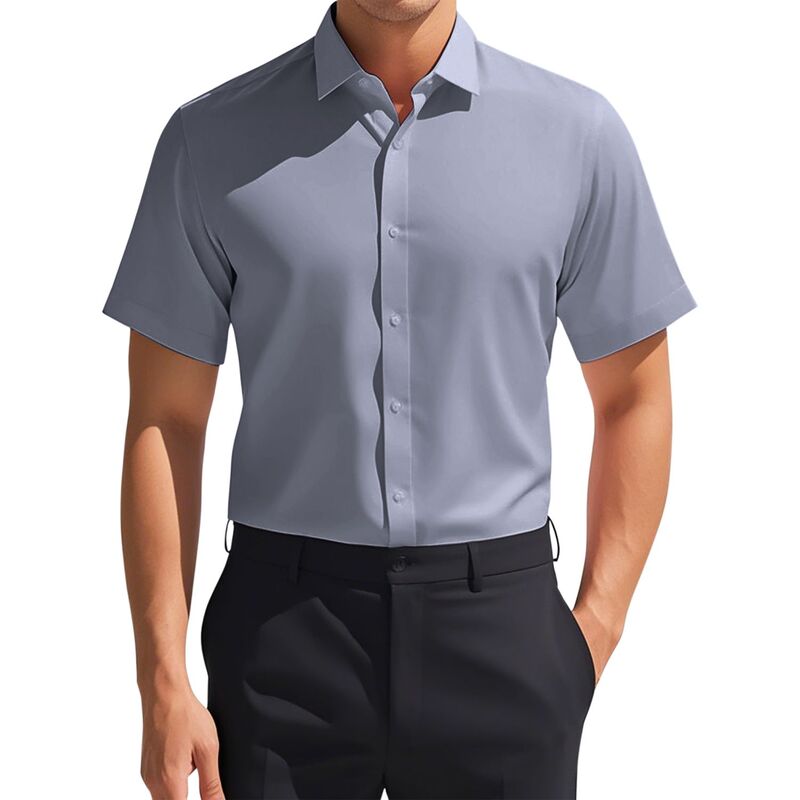 インスパイア シック レディース トップス Tシャツ ボタンダウン INSPIRE CHIC Men'short Sleeve Stretchy Lightweight Solid Color Formal Button Down Dresshirt Gray グレー｜ReVida 店