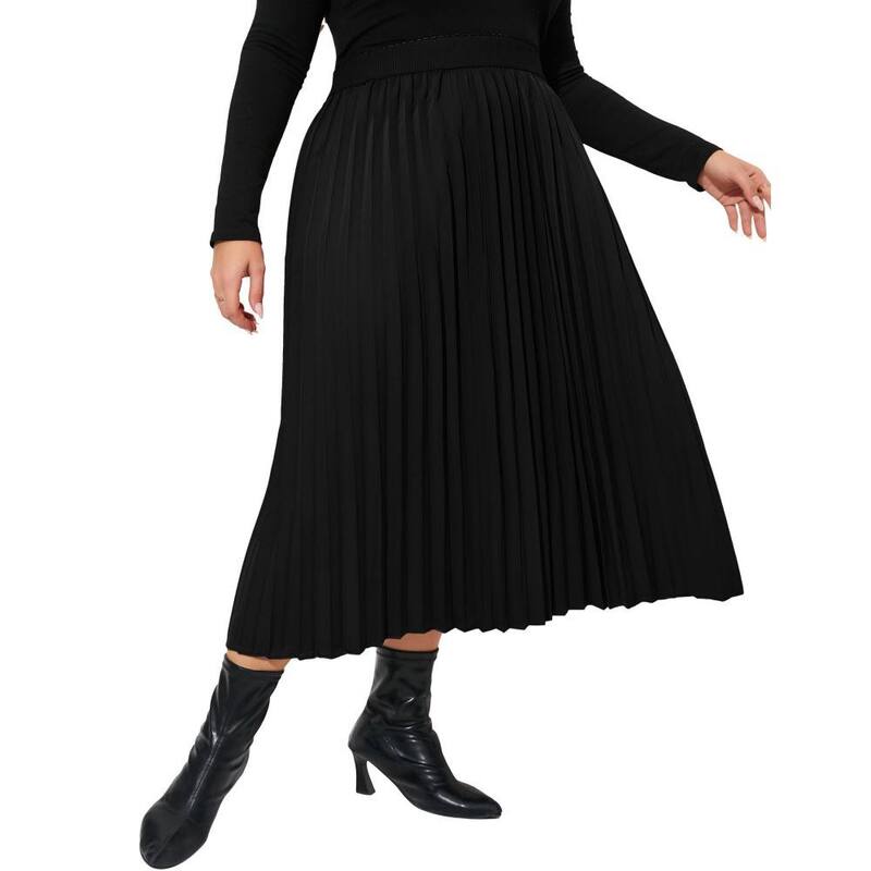 救い主流行り物 レディース 下つ方スコート シフォン A 生産ライン 足し加える大きさ 筋目 MIDI Yesfashion Women Plus High Elastic Waist Pleated Chiffon Skirt Midi A-line Skirts Elegant Work Office Skirts Black 黒いこと