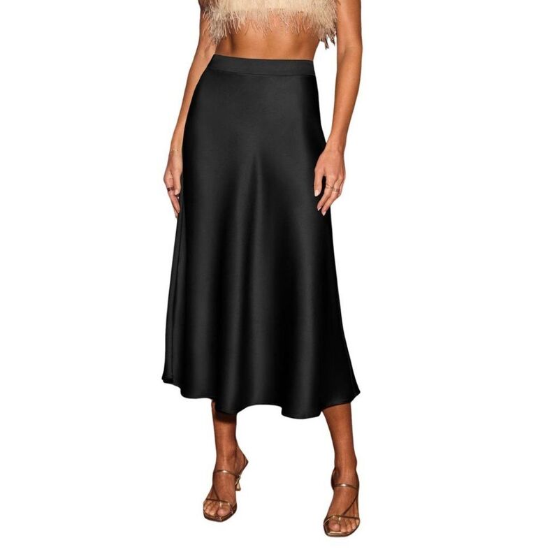 救い主流行り物 レディース 下つ方スコート A 生産ライン MIDI 繻子 Yesfashion Women\u0027satin High Waisted Midi Skirts A Line Long Skirt Black 黒いこと