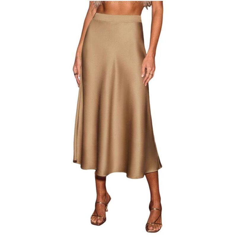 救い主流行り物 レディース 下つ方スコート A 生産ライン MIDI 繻子 Yesfashion Women\u0027satin High Waisted Midi Skirts A Line Long Skirt Khaki カーキ
