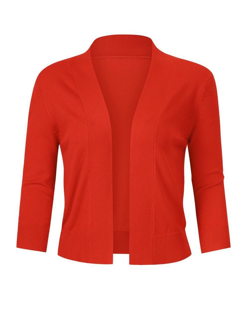 マキシスマーチ レディース アウター ニット・セーター カーディガン クロップド Maxxis Merch Women's Cropped Cardigan 3/4 Sleeve Open Front Shrug Casual Classic Solid Color sweater Coral コーラル｜ReVida 店