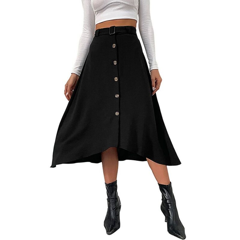 救い主流行り物 レディース 下つ方スコート A 生産ライン MIDI Yesfashion Women\u0027s Button Front Skirt Stretch A-Line Flared Solid Color Casual Midi Skirts with Belt Black 黒いこと