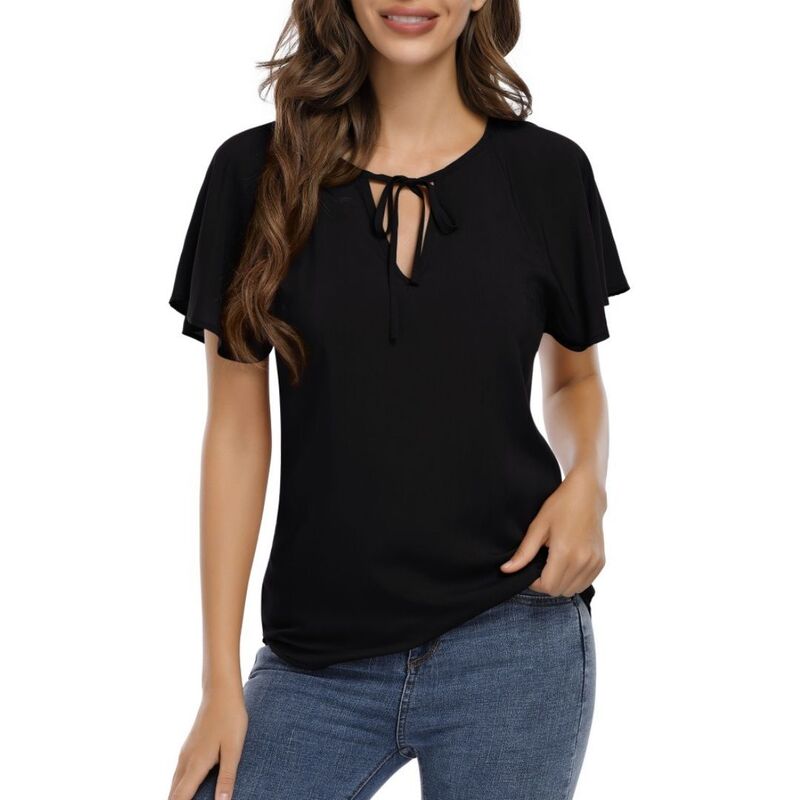 上半身大きさ レディース トップス プルオーバー Vのど首 フラウンス トップ BODDYSIZE Womens Topshort Ruffle V Neck Sleeve Blouses Cute Summer Dressy Casual Business Work Shirts Black 黒いこと
