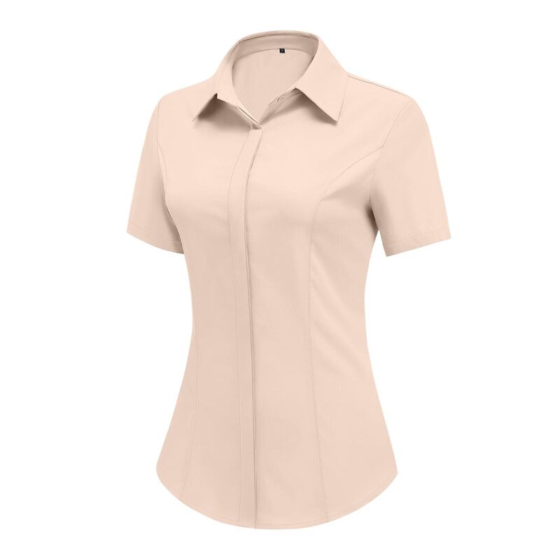 ジーグー レディース トップス シャツ Vネック ボタンダウン ブラウス Zeagoo Women's Button Down Short Sleeve V Neck Blouses Businesslim Fitted Classic Work Tops Khaki カーキ｜ReVida 店