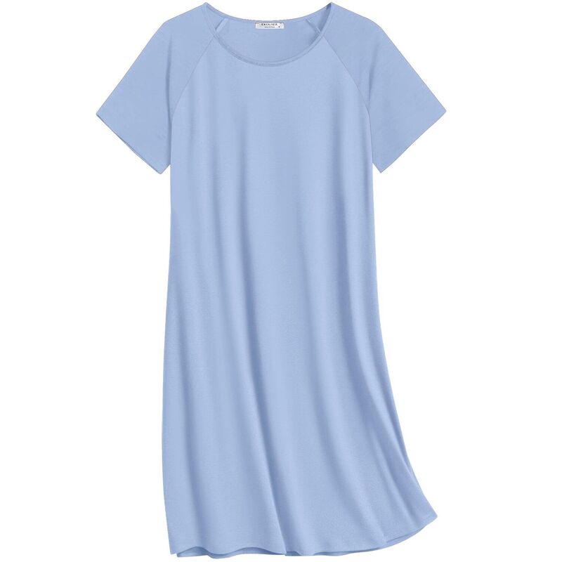 エコアー レディース アンダーウェア ナイトウェア クルーネック シャツ コットン Ekouaer Nightgowns Cotton Sleep Shirts Nightshirt Crew Neck Night Gown Comfy Nightdress Light Blue ブルー|ReVida 店
