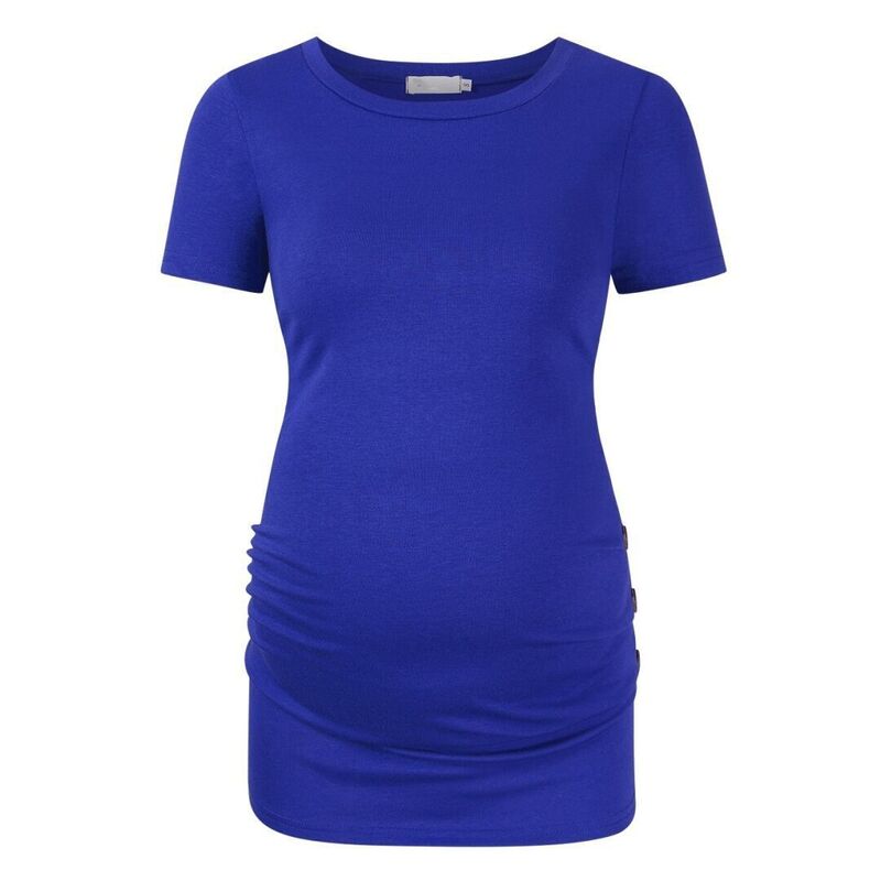 上半身大きさ レディース トップス プルオーバー ギャザー マタニティ BODDYSIZE Maternity Shirt Short Sleeve Pregnancy Tshirt Side Ruched Tee Top Blue 青色