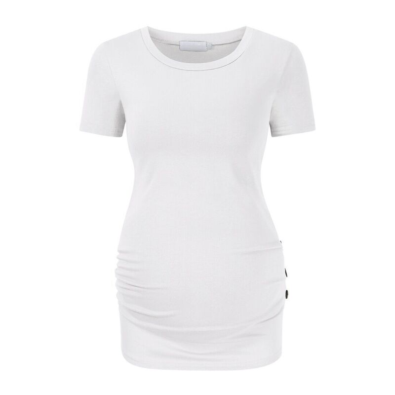 上半身大きさ レディース トップス プルオーバー ギャザー マタニティ BODDYSIZE Maternity Shirt Short Sleeve Pregnancy Tshirt Side Ruched Tee Top White 白いこと