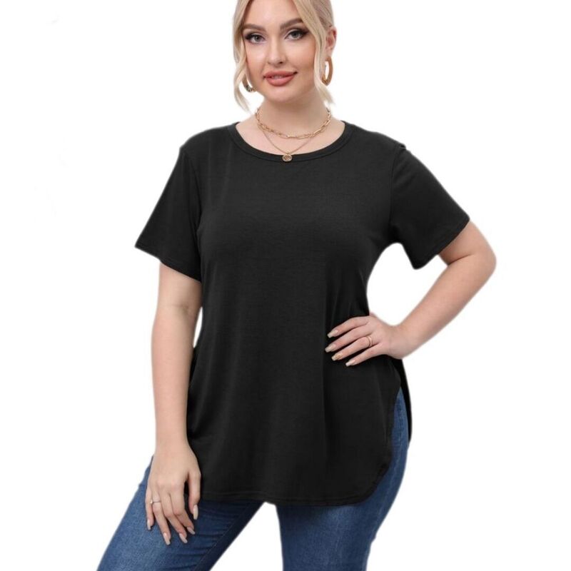 上半身大きさ レディース トップス プルオーバー 労働者の一団のど首 足し加える大きさ BODDYSIZE Women\u0027swing Flare Split Basic Loose Tunic Tops Plusize Casual Crew Neck Short Sleeve T Shirt Black 黒いこと
