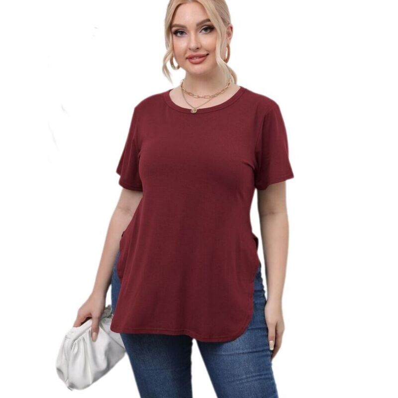 上半身大きさ レディース トップス プルオーバー 労働者の一団のど首 足し加える大きさ BODDYSIZE Women\u0027swing Flare Split Basic Loose Tunic Tops Plusize Casual Crew Neck Short Sleeve T Shirt Red 赤いこと