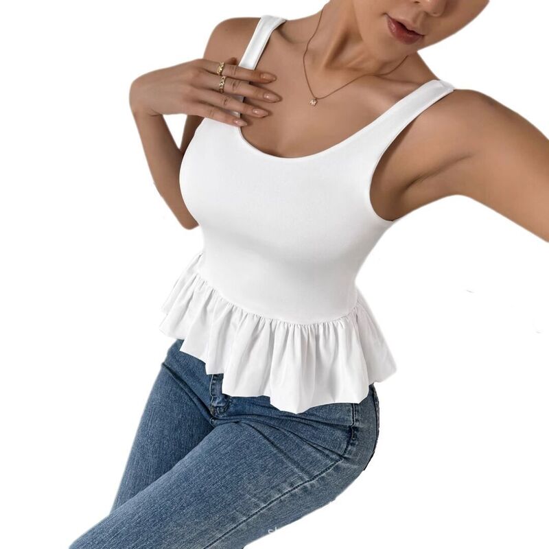 上半身大きさ レディース トップス プルオーバー 明けっ広げうしろ側 フラウンス ノースリーブ BODDYSIZE Women\u0027s Trendy Going Outops Ruffle Peplum Tank Top Sleevelessquare Neck Open Back Babydoll White 白いこと