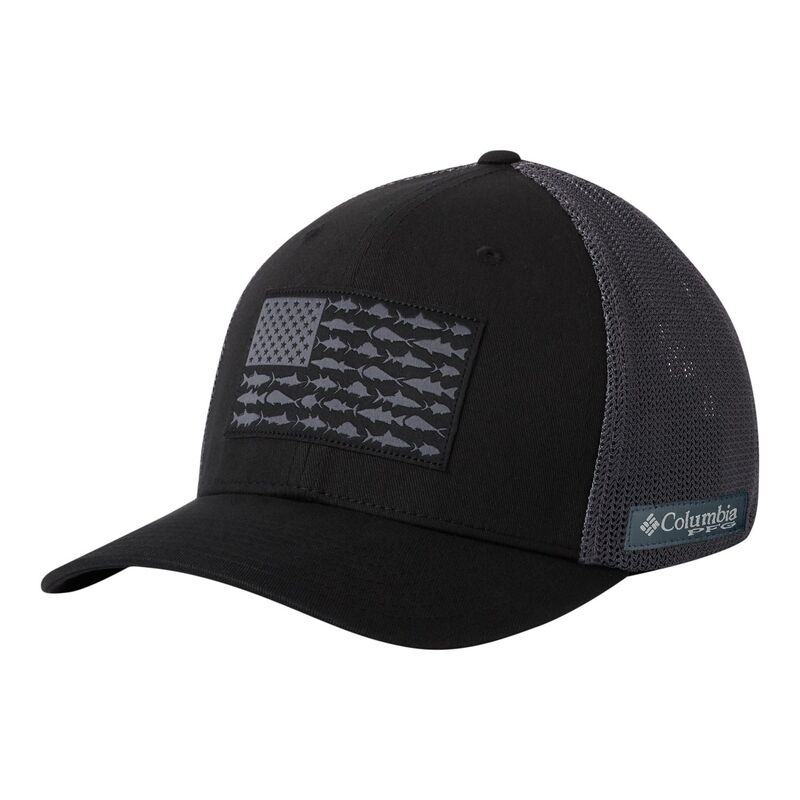 コロンビア レディース 佩び物 かぶり笠 メッシュ 旗がしら Men\u0027s Columbia PFG FlexFit Mesh Fish Flag Fitted Cap Black 黒いこと
