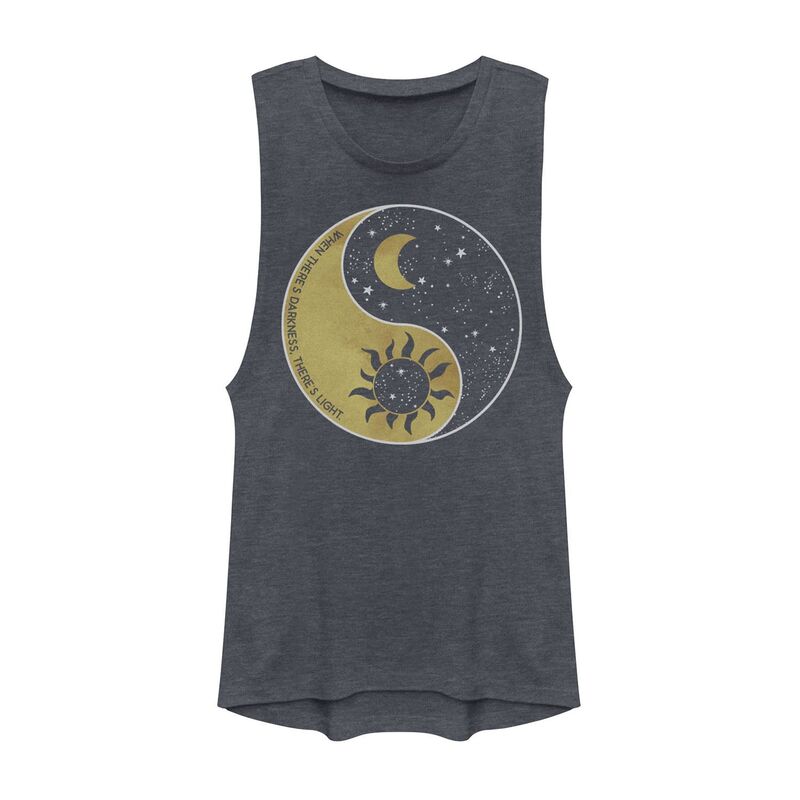 アンブランデッド レディース トップス プルオーバー グラフィック Unbranded Juniors\u0027 Celestial Yin Yang When There\u0027s Darkness There\u0027s Light Graphic Muscle Tank Top Denim Heather ギョリュウモドキ