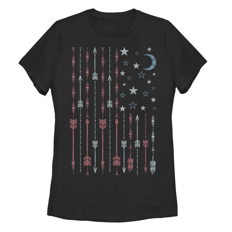 アンブランデッド レディース トップス プルオーバー Unbranded Juniors\u0027 Americana Boho Arrows \u0026 Stars American Flag Tee Black 黒いこと