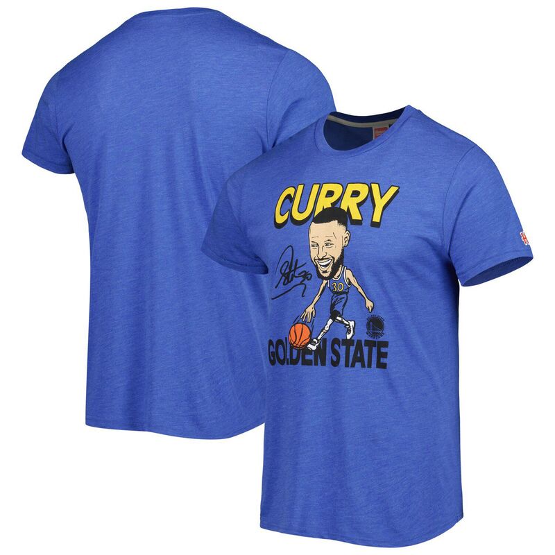 オマージュ レディース トップス プルオーバー Men\u0027s Homage Stephen Curry Royal Golden State Warriors Player Caricature Tri-Blend T-Shirt War Blue 青色