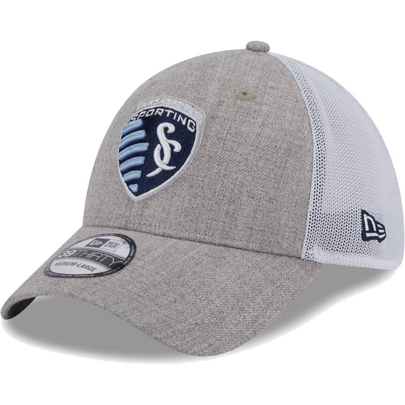 ニュー内鰓 レディース 佩び物 かぶり笠 Men\u0027s New Era Heather Gray/White Sporting Kansas City 39THIRTY Trucker Flex Hat Spt Grey 薄墨色