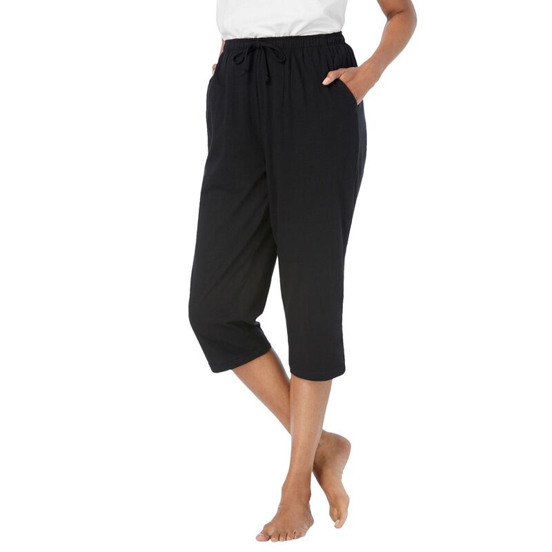 ドリームスアンドコー レディース アンダーウェア ナイトウェア プラスサイズ キャップ ニット Dreams & Co. Plusize Knit Sleep Capri Black ブラック｜ReVida 店