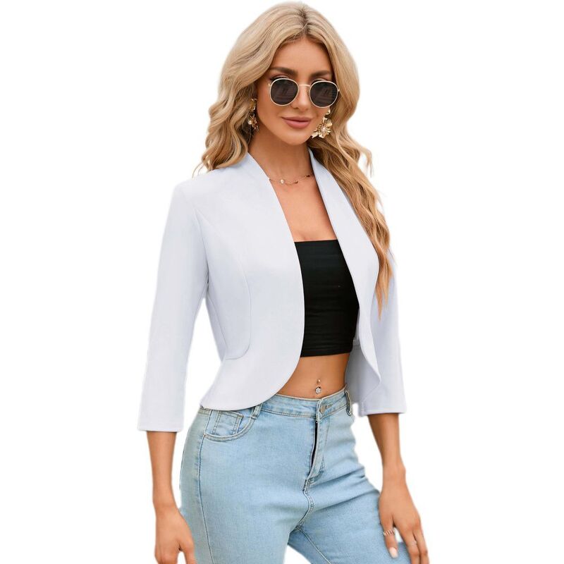救い主流行り物 レディース アウター 上衣・上衣 クロップド スポーツジャケット Yesfashion Womens Cropped Blazer Casual Business 3/4 Sleeve Collarless Open Front Lightweight Work Jacket Suit White 白いこと
