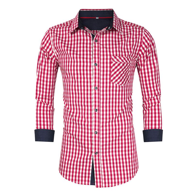 クリアフラワー レディース トップス Tシャツ ダウン ClearFlower Men's Classicheckered Shirt Color Block Button-Down Roll-Up Sleeves for Casual & Festival Weared レッド|ReVida 店