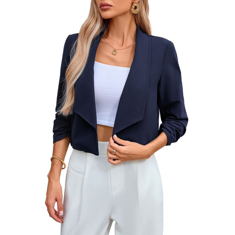セオリア レディース アウター 上衣・上衣 クロップド スポーツジャケット Seoria Women\u0027s 3/4 Sleeve Cropped Blazer Lightweight Open Front Suit Jacket Navy Blue 米国海軍