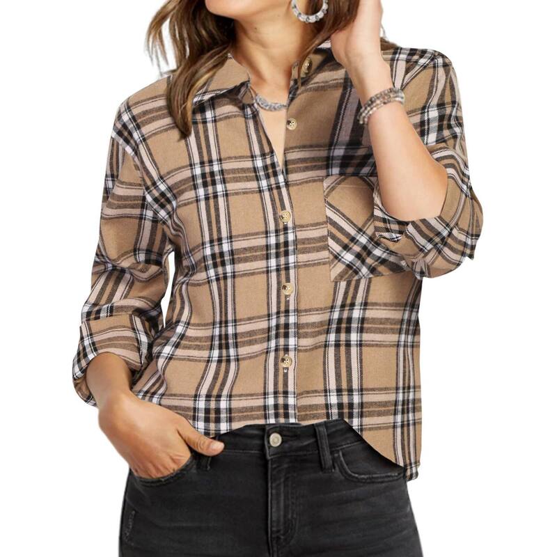 ジーグー レディース トップス プルオーバー 名取り草落ちこむ Zeagoo Women s Classicollared Flannel Shirt Button Down Long Sleeve Casual Autumn Tops Khaki Plaid カーキ
