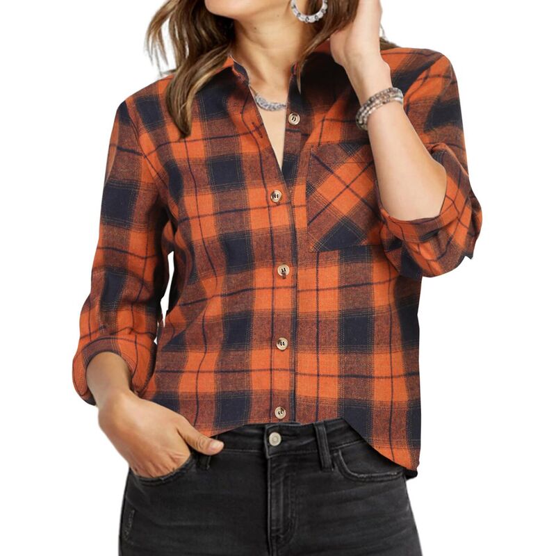 ジーグー レディース トップス プルオーバー 名取り草落ちこむ Zeagoo Women s Classicollared Flannel Shirt Button Down Long Sleeve Casual Autumn Tops Orange Black Plaid 黒いこと