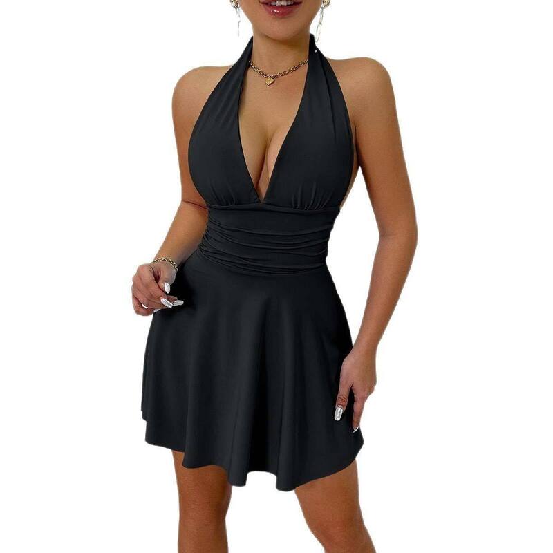 セオリア レディース トップス 衣装 ミニ ノースリーブ ホルター Seoria Sleeveless Halter Neck Mini Dress Black 黒いこと