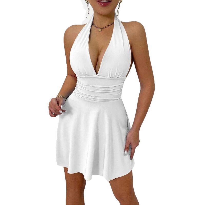 セオリア レディース トップス 衣装 ミニ ノースリーブ ホルター Seoria Sleeveless Halter Neck Mini Dress White 白いこと