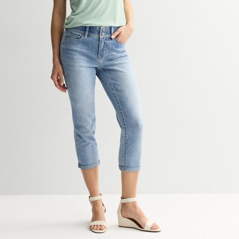 アプトナイン レディース ボトムス カジュアルパンツ フラワー柄 デニム キャップ フラワー Women's Apt. 9 Tummy Control Floral Pocket Capri Denim Pants Light Wash デニム｜ReVida 店