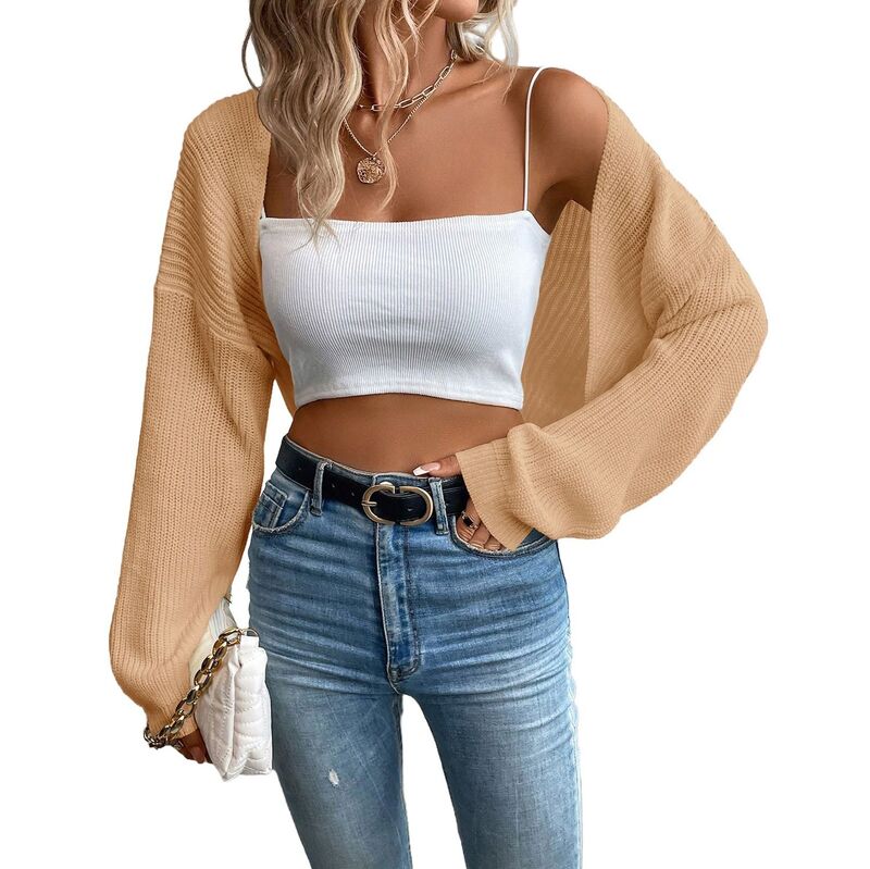 セオリア レディース アウター 編み物・スウェーター ジレー Seoria Womens Knitted Cardigan Long Sleeve Open Front Crop Sweater Shrug Light Camel 駱駝