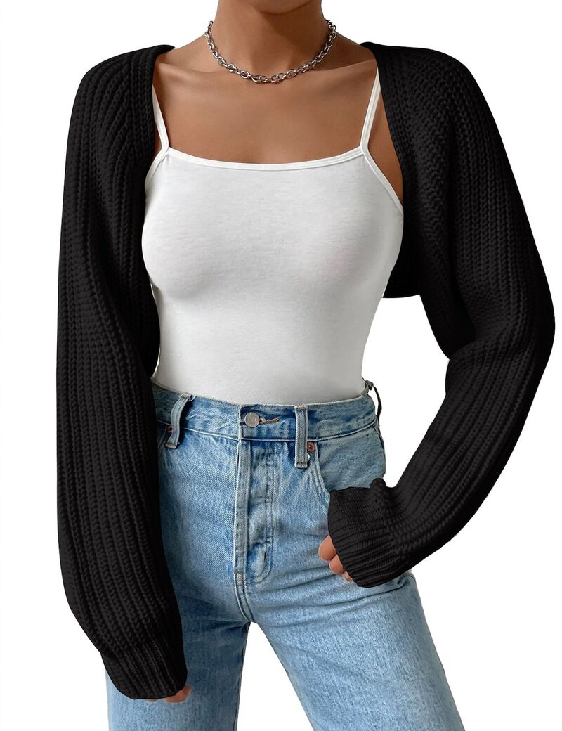 マキシスマーチ レディース アウター ニット・セーター カーディガン Maxxis Merch Women's Knit Crop Cardigan Long Sleeve Open Front Shrug Sweater Cover-Up Black ブラック｜ReVida 店