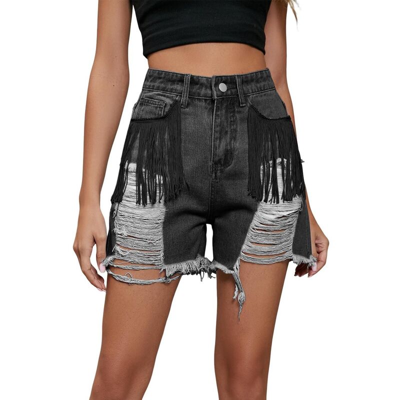 イエスファッション レディース ボトムス ハーフパンツ・ショーツ ハイウエスト ショートパンツ デニム フリンジ Yesfashion Womens Fringe Shorts Workoutrendy Girls Ripped High Waist Going Out Distressedenim Shorts Gray グレー|ReVida 店
