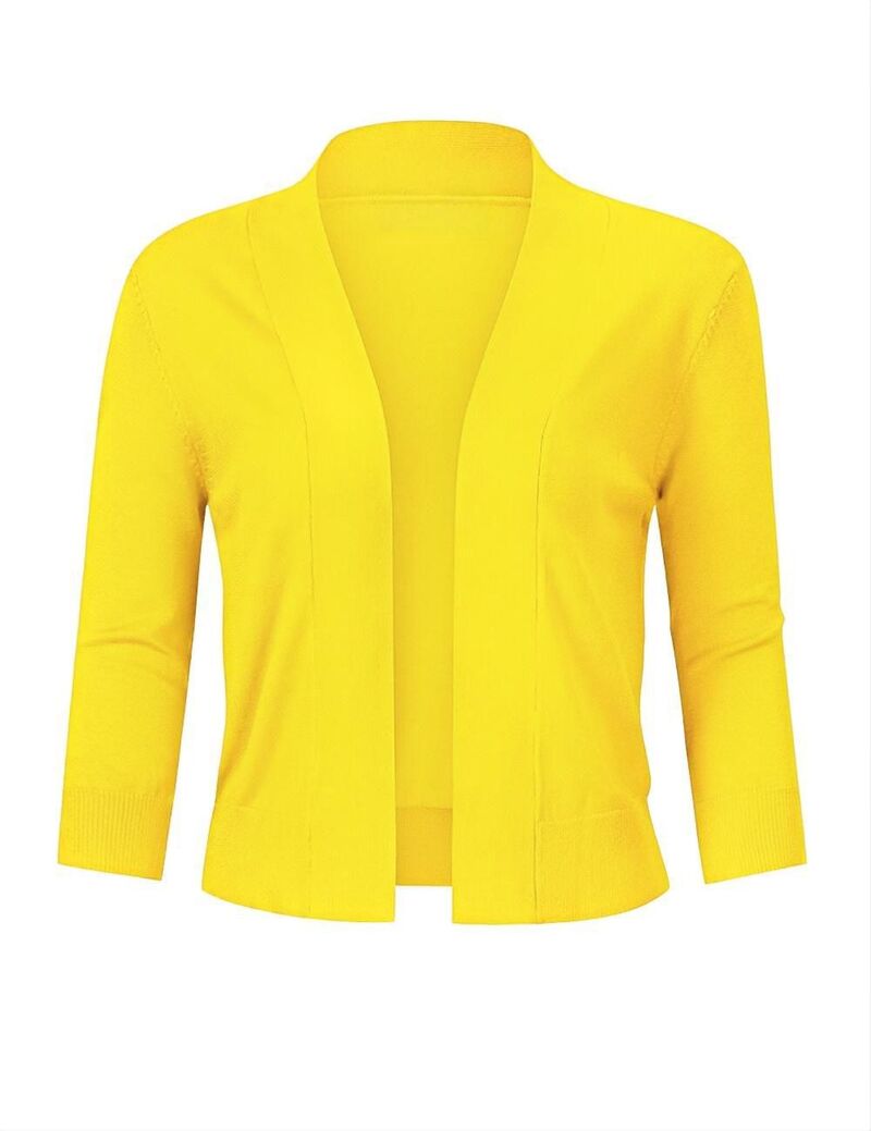 マキシスマーチ レディース アウター ニット・セーター カーディガン クロップド Maxxis Merch Women's Cropped Cardigan 3/4 Sleeve Open Front Shrug Casual Classic Solid Color sweater Yellow イエロー｜ReVida 店