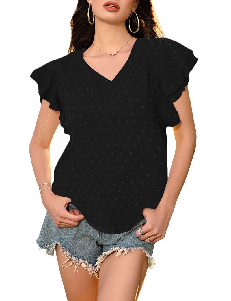 エリートチョイス レディース トップス シャツ Vネック ブラウス Elitechoice Women'short Sleeve Casual V-Neck Summer Basic Blouses Black ブラック｜ReVida 店 8,036円