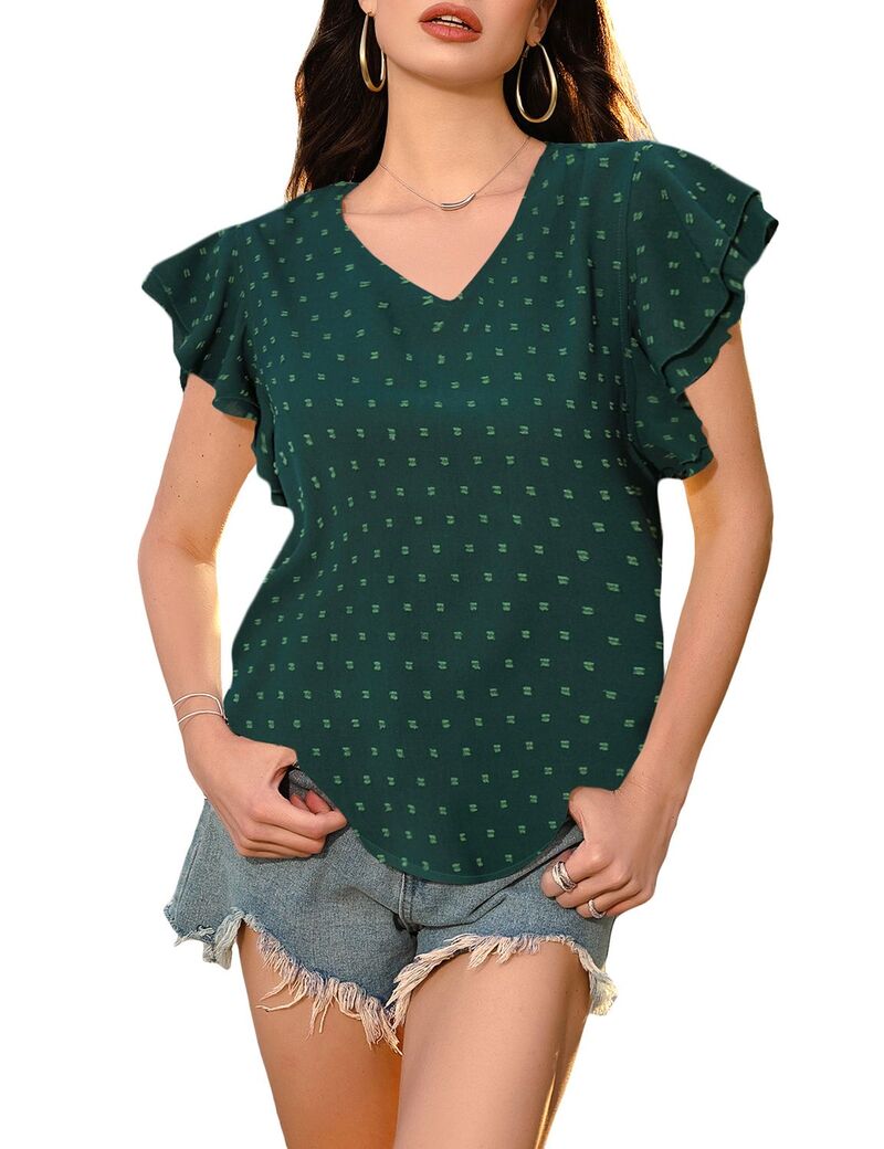 エリートチョイス レディース トップス シャツ Vネック ブラウス Elitechoice Women'short Sleeve Casual V-Neck Summer Basic Blouses Dark Green グリーン|ReVida 店