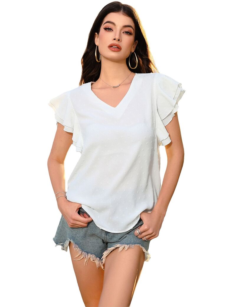 エリートチョイス レディース トップス シャツ Vネック ブラウス Elitechoice Women'short Sleeve Casual V-Neck Summer Basic Blouses White ホワイト｜ReVida 店