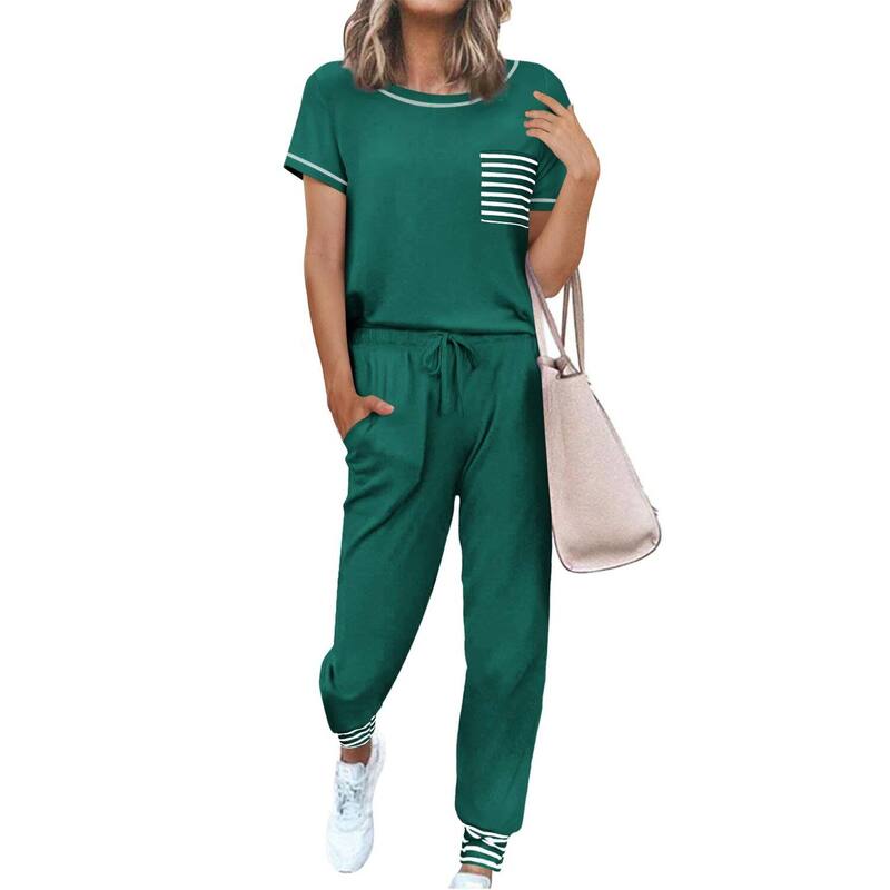 エコアー レディース アンダーウェア ナイトウェア パンツ 半袖 Ekouaer Women'soft Short-Sleeve Pajama Set with Long Pants Evergreen|ReVida 店