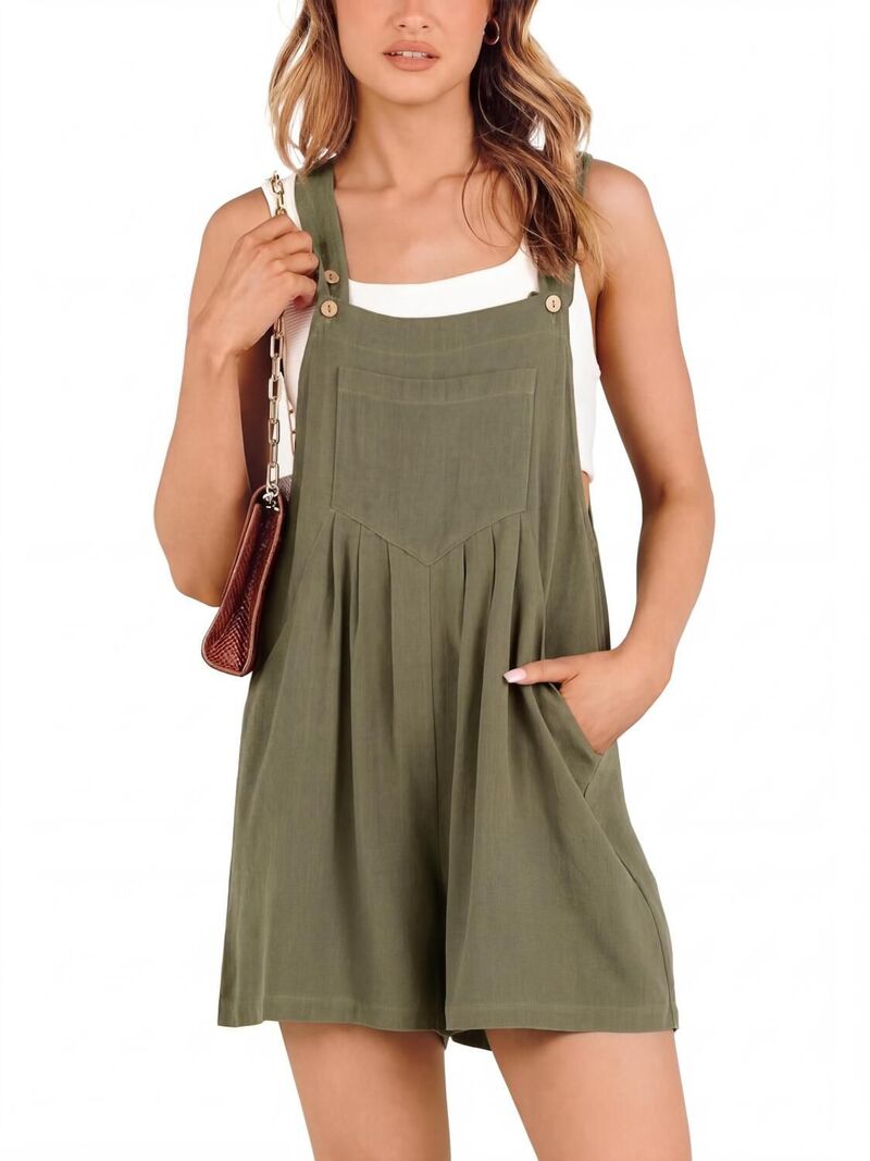 ファンジュライ レディース トップス ワンピース ロンパース オーバーオール コットン FUNJULY Women's Cotton Short Overallsummer Casual Rompers with Pockets Army Green グリーン｜ReVida 店