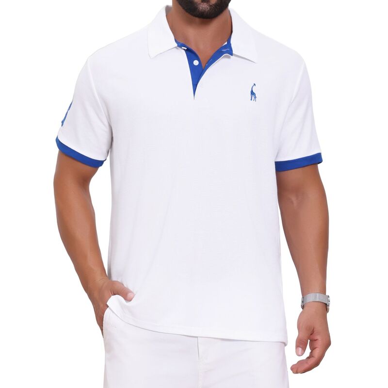 インスパイア シック レディース トップス Tシャツ ポロシャツ コントラスト INSPIRE CHIC Men's Pattern Pique Polo Shirt Contrast Color Short Sleeve Golf Polo Shirts White ホワイト｜ReVida 店