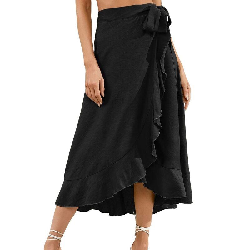 せつ然たる御花 レディース 下つ方スコート シフォン ClearFlower Womens Wrap Side Tie Irregular Elegant Chiffon Long Skirt Black 黒いこと