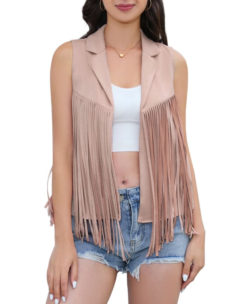 エリートチョイス レディース アウター 上衣・上衣 より良い フリンジ Elitechoice Women\u0027s Fringe Vest Cowgirl Western Vest Beige ベージュ