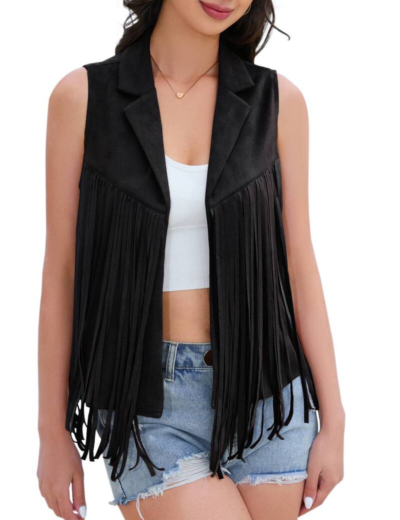 エリートチョイス レディース アウター 上衣・上衣 より良い フリンジ Elitechoice Women\u0027s Fringe Vest Cowgirl Western Vest Black 黒いこと