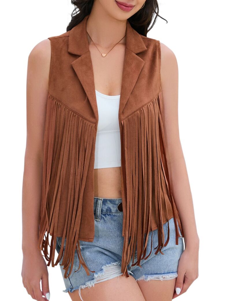 エリートチョイス レディース アウター 上衣・上衣 より良い フリンジ Elitechoice Women\u0027s Fringe Vest Cowgirl Western Vest Brown 赤銅色