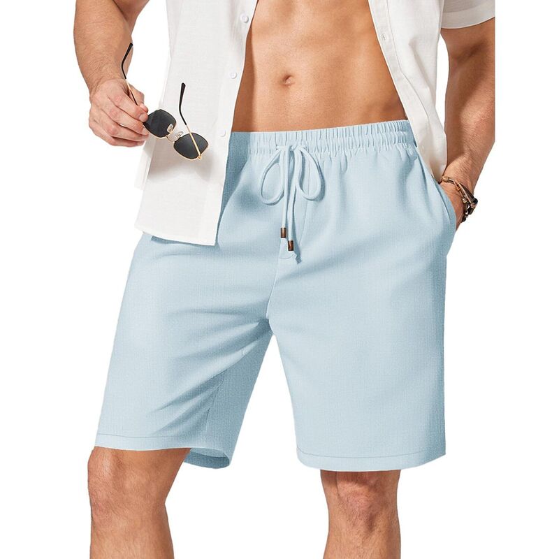 クーファンディ レディース ボトムス ハーフパンツ・ショーツ ショートパンツ リネン COOFANDY Mens Linen Shorts 9" Casual Beach Shorts Elastic Waist Summer Vacation Short Light Blue ブルー｜ReVida 店
