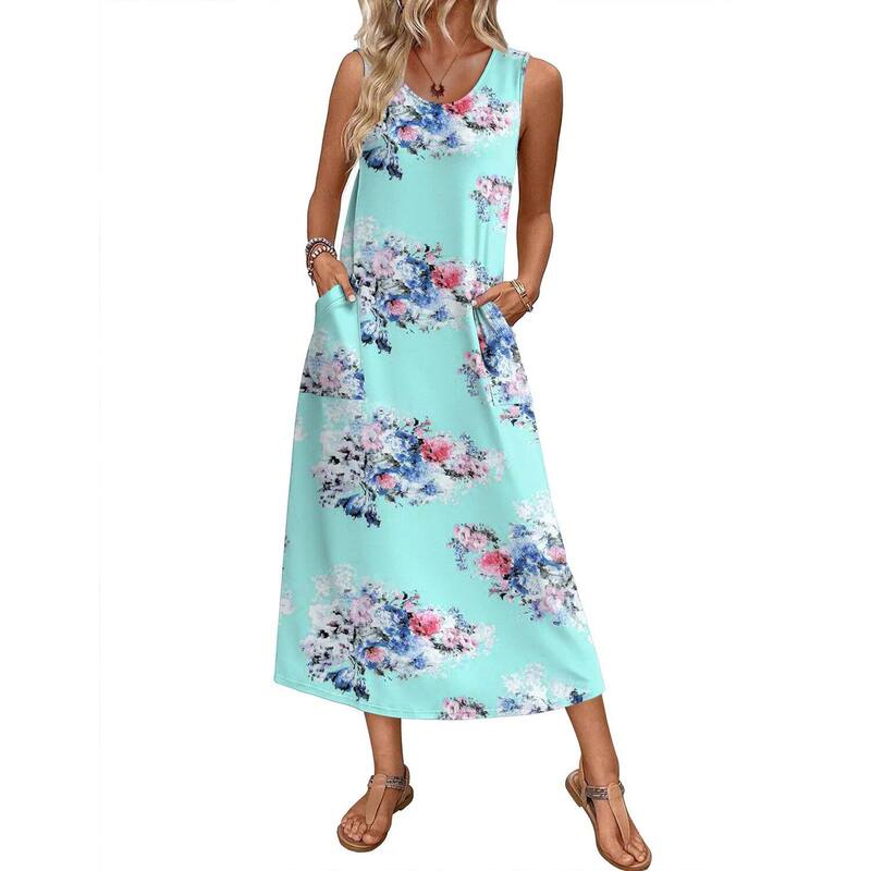 エコアー レディース アンダーウェア ナイトウェア シャツ ノースリーブ Ekouaer Nightgowns for Women Sleevelessleepshirt Long House Dress Tank Nightshirt Casual Dress Blue Flower ブルー｜ReVida 店 8,840円