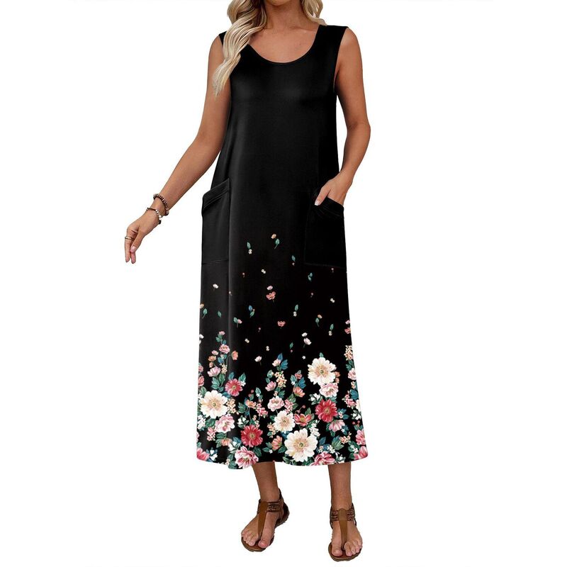 エコアー レディース アンダーウェア ナイトウェア シャツ ノースリーブ Ekouaer Nightgowns for Women Sleevelessleepshirt Long House Dress Tank Nightshirt Casual Dress Flower Black ブラック|ReVida 店