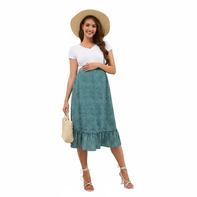 セオリア レディース 下つ方スコート 御花柄 MIDI マタニティ 御花 Seoria Women\u0027s Maternity High Waisted Flowy Floral Midi Skirt Green 緑であること