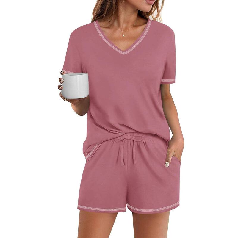 エコアー レディース アンダーウェア ナイトウェア Ekouaer Womens Pajamasetsoft Pjshort Sleeve Lounge Sets Casual Two Piece Pjs Rose Red レッド｜ReVida 店