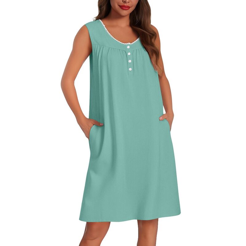 エコアー レディース アンダーウェア ナイトウェア ヴィンテージ コットン Ekouaer Cotton House Dresses Tank Gown Vintage Nightgownight Gown for Women Soft Comfy Light Green グリーン｜ReVida 店