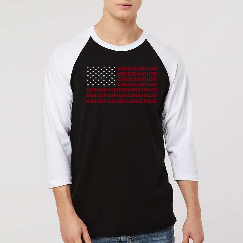 エルエーポップアート レディース トップス Tシャツ LA Pop Art USA Flag - Men's Raglan Baseball Word Art-shirt Black White ホワイト|ReVida 店