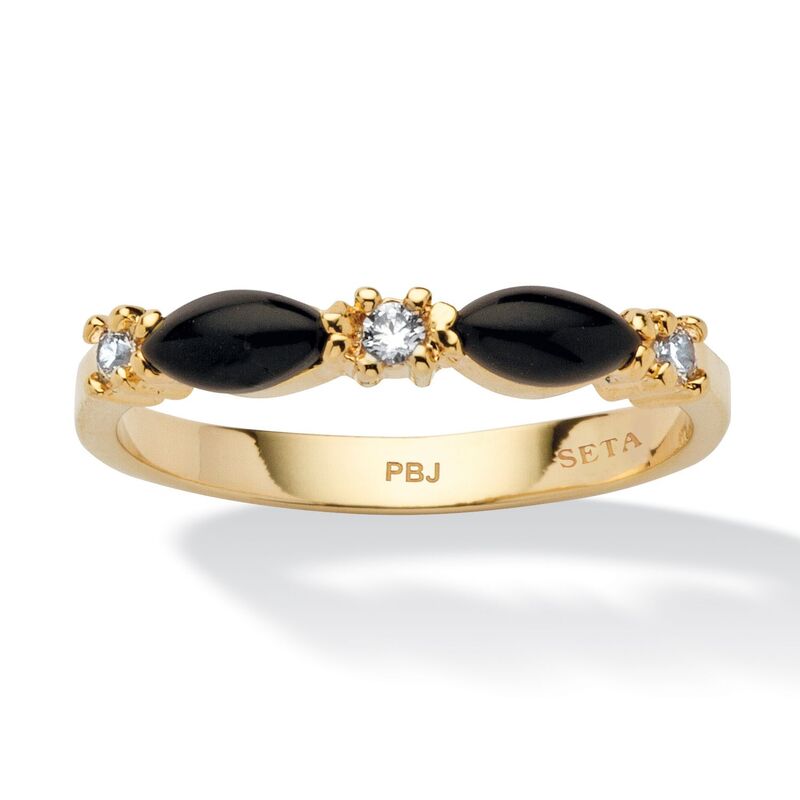 パームビーチジュエリー レディース アクセサリー リング PalmBeach Jewelry Marquise-Shaped Genuine Onyx Crystal Accent Yellow Gold-Plated Band Ringold ゴールド｜ReVida 店